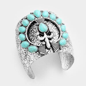 Blue Turquoise (faux) Western Cuff Silver Bracelet